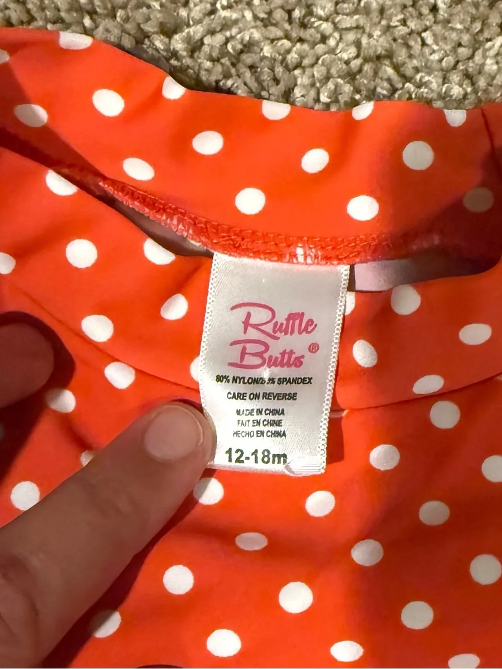 RuffleButts Coral Polka Dot 2-Piece Swimsuit Set 12-18M | Ruffle Details